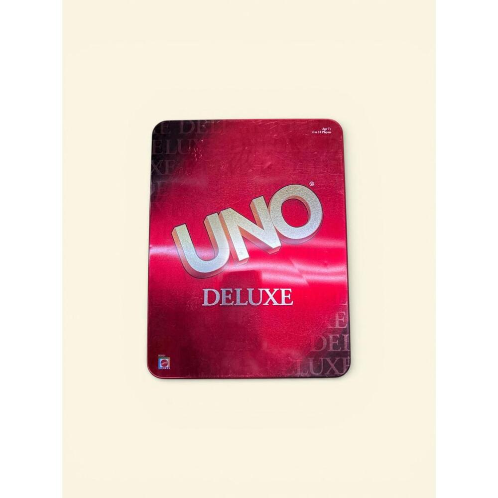 Mattel UNO Deluxe Card Game Tin Set Cards Tray Score Pad Pencil Complete Vintage